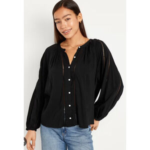 Old Navy Black Boho Button Blouse